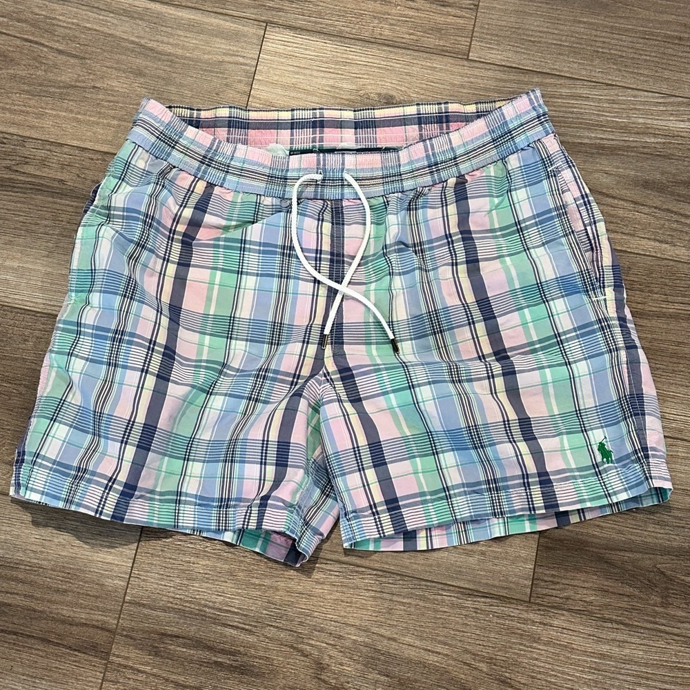 Polo by Ralph Lauren Men’s Pastel Plaid Swim Shorts Size Large